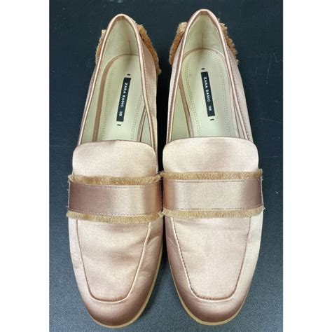 ZARA Women's Satin Pink Loafer Shoes Size 7 (38) Frayed Slip 